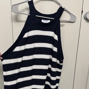Old Navy Navy and White Striped Knit Halter Tank